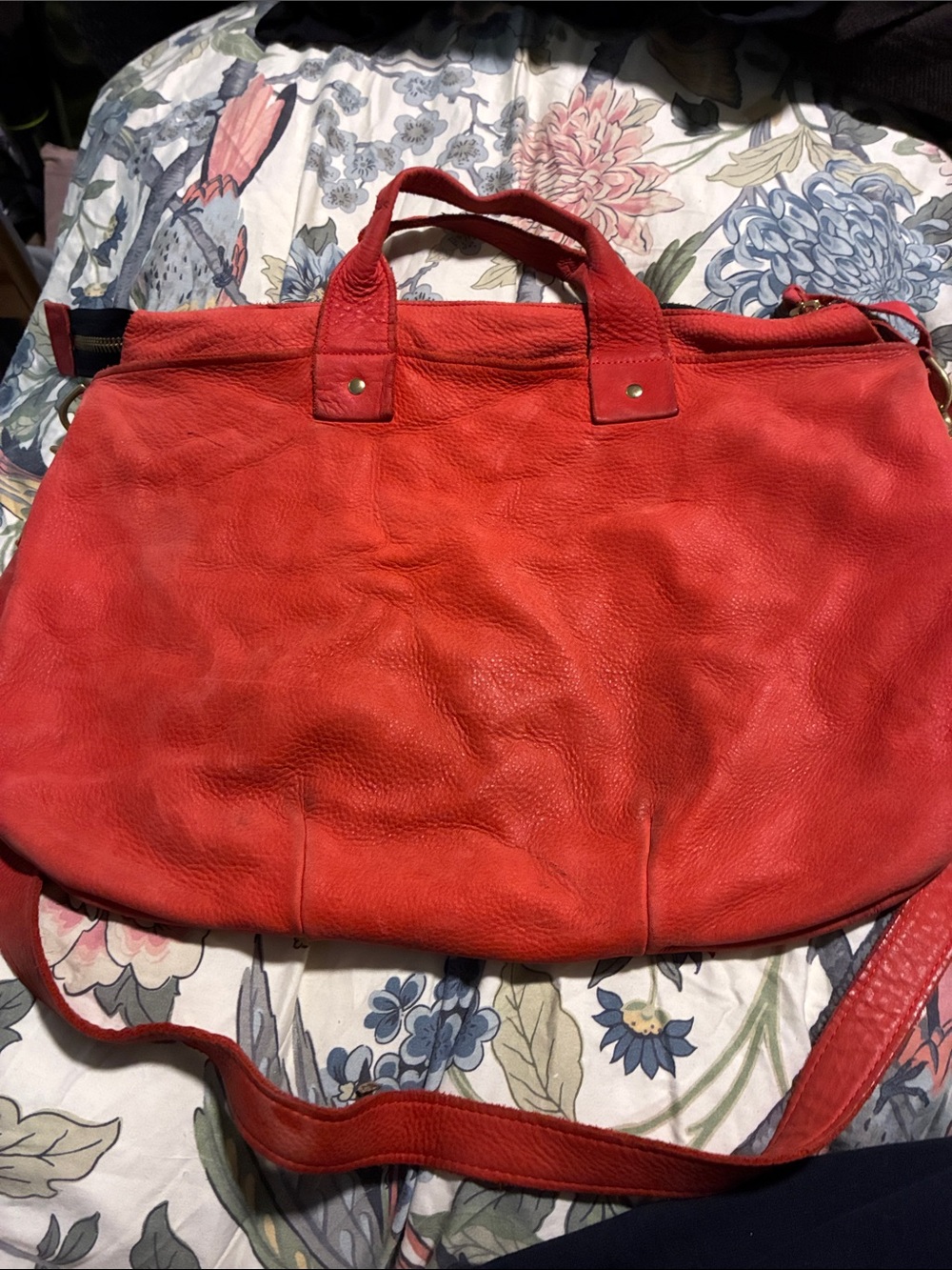 Clare V. Red Leather Crossbody Bag with Top Handles